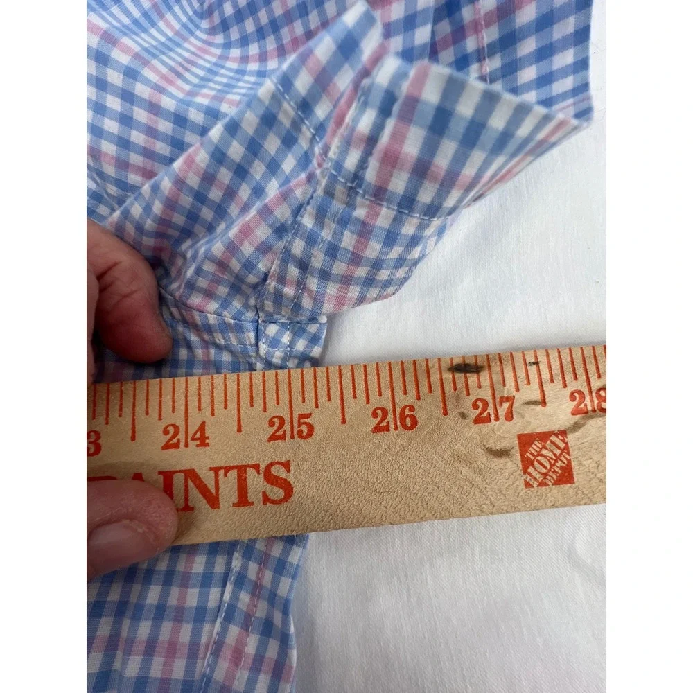 J. Crew Flex Gingham Short‎ Sleeve Button Down Shirt Mens XL Blue Pink Plaid